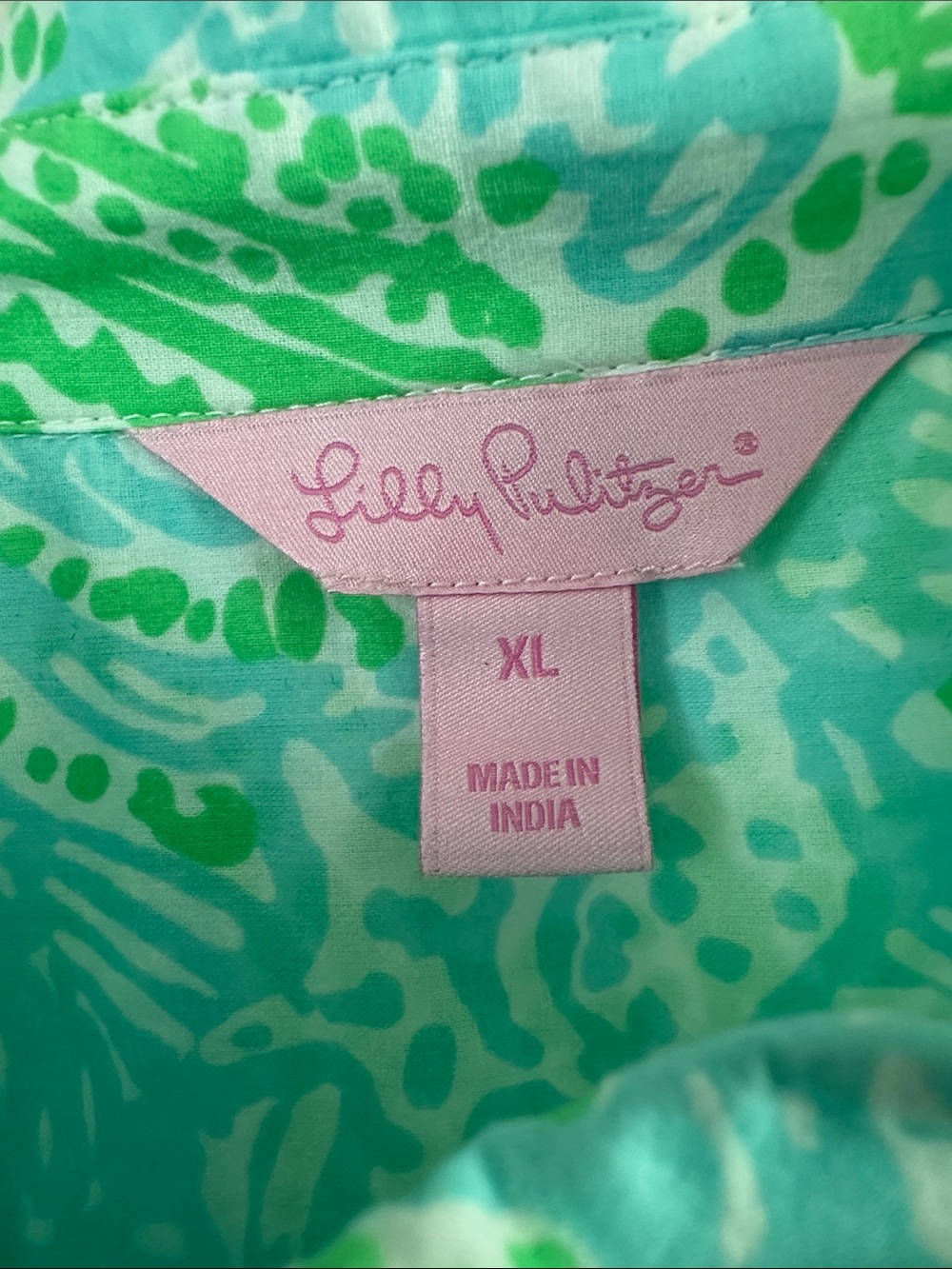 Lilly Pulitzer Aqua and Lime Paisley Button-Down beach Cover-up - Picture 2 of 4